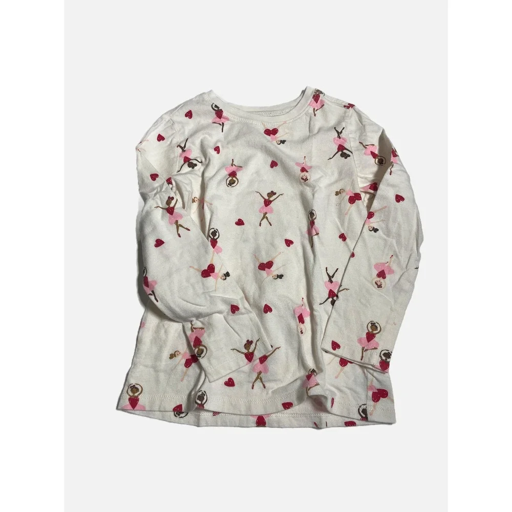 Old Navy Long Sleeve Graphic Tee Kids 5T Red Pink Heart Ballerina Set Lot of 2